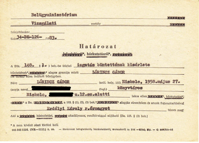 Határozat a házkutatás elrendeléséről